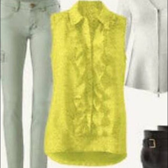 Cabi ruffle front chartreuse yellow green career wear tank small reign blouse - Picture 7 of 9
